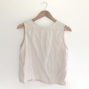 Sugar Candy Mountain 100% Linen Button Back Tank Top Beige Natural